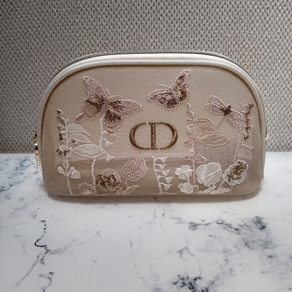 DIOR Mesh Beauty Pouch Bag Embroidered Butterflies and Dragonflies - Picture 4 of 8